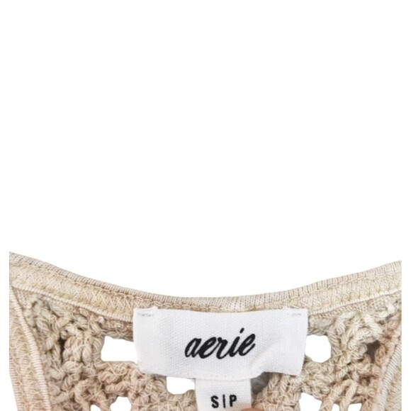 Aerie Crochet Racerback Crop Tank Top Size S Beige Pocket Boho Festival Style - Picture 6 of 9